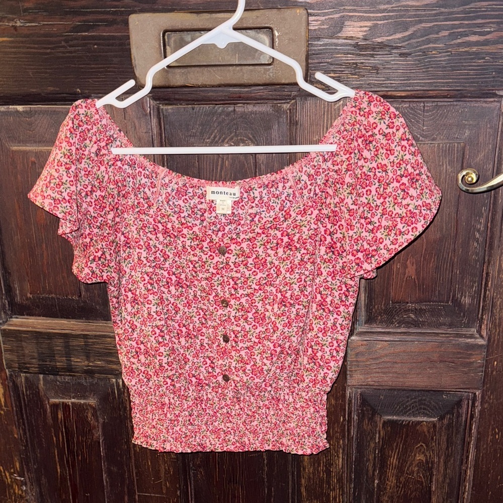 Monteau Pink Floral Blouse